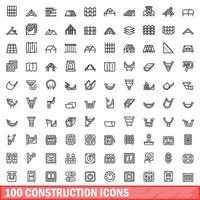 100 construction icons set, outline style vector