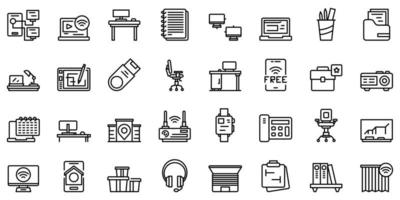 Smart office space icons set, outline style vector