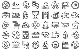 Save water icons set outline vector. Drink drop vector