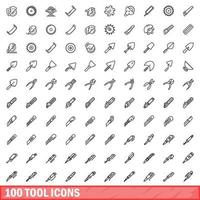 100 tool icons set, outline style vector