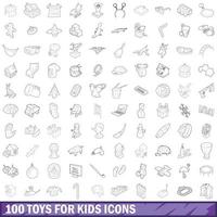 100 toys for kids cons set, outline style vector