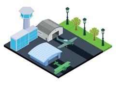 Small airport concept banner, isometric style