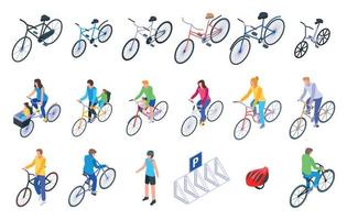 conjunto de iconos de la familia de bicicletas, estilo isométrico vector