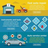 Auto car repair banner horizontal set, flat style vector