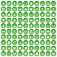 100 iconos de alimentos establecer círculo verde vector