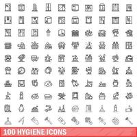 100 hygiene icons set, outline style vector