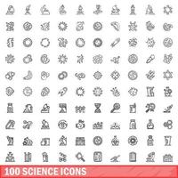 100 science icons set, outline style vector