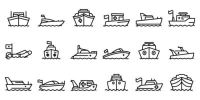 Rescue boat icons set, outline style vector