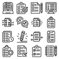 Assignment icons set, outline style vector