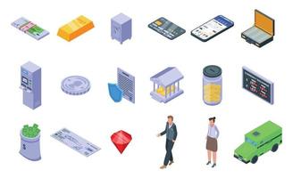 Bank icons set, isometric style vector