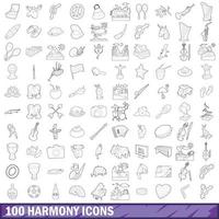 100 harmony icons set, outline style vector