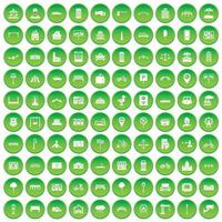 100 city icons set green circle vector