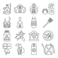 Pest control tools icons set, outline style vector