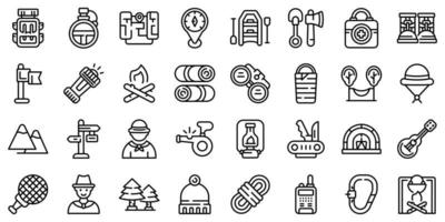 Scouting icons set, outline style vector