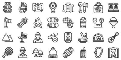 Scouting icons set, outline style vector