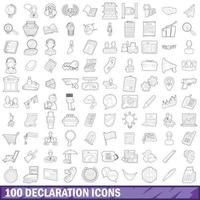 100 conjunto de iconos de declaración, estilo de contorno vector