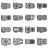 Graphics card icons set, outline style vector