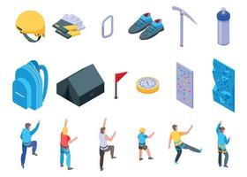 Sport climbing icons set, isometric style vector