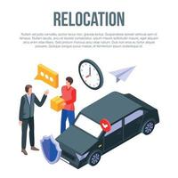 Relocation concept banner, isometric style vector