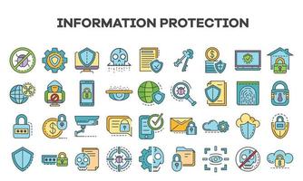 Computer security icon set, outline style vector