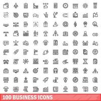 100 business icons set, outline style vector