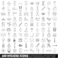 100 hygiene icons set, outline style vector