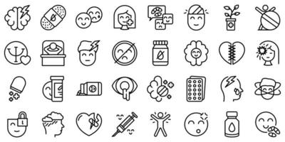 Antidepressant icons set, outline style vector