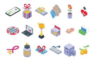 Financial support icons set isometric vector. Finance advice