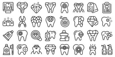 Tooth gems icons set outline vector. Dental care vector