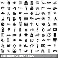 100 tourist trip icons set, simple style vector