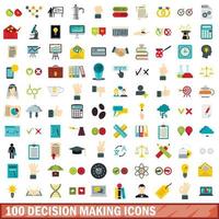 100 decision making icons set, flat style vector