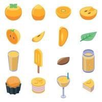 Persimmon icons set, isometric style vector