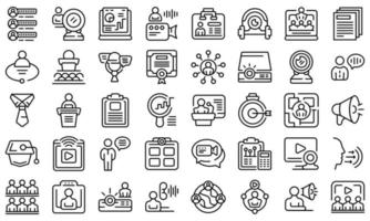 Conference icons set outline vector. Virtual zoom vector