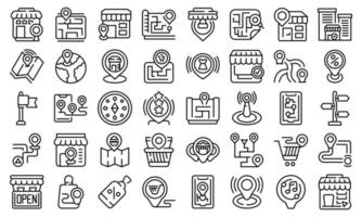 Store locator icons set outline vector. Travel area vector