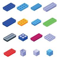 Conjunto de iconos de bandejas de cubitos de hielo, estilo isométrico vector