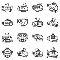 Bathyscaphe icons set, outline style vector