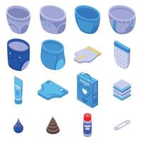 Diaper icons set, isometric style vector