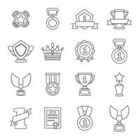 premios, medallas, tazas, iconos, conjunto, contorno, estilo vector