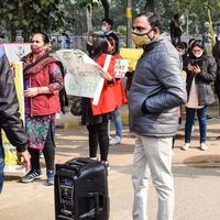 New Delhi, India, December 25, 2021-Contractual teachers protesting photo