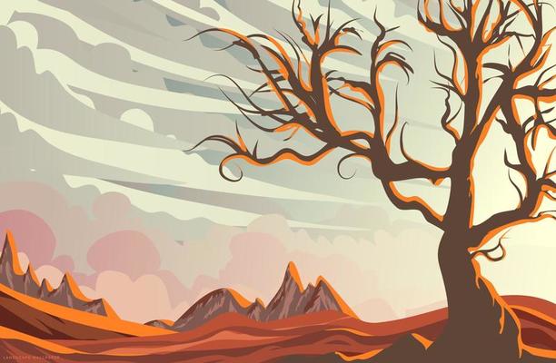 flat design illustration landscape view nature orange