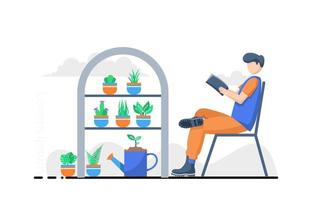 flat design illustration man with plants and water vector