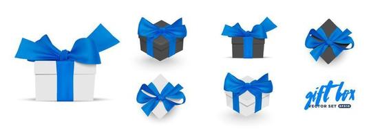 Set of 3d realistic gift box with cute bows vector decoration