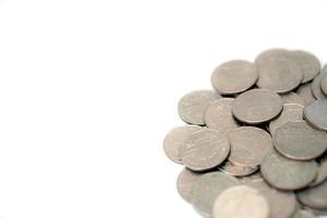 Stacks of coins isolated on white background photo