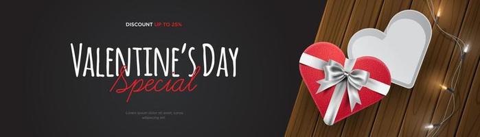 3d valentine's day sale promo horizontal banner background vector