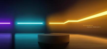 Futuristic neon empty podium scene for product display presentation or placement mockup vector