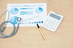 Stethoscope with business graph and calculator photo