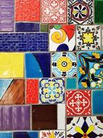 Colorful vintage ceramic tiles wall decoration photo