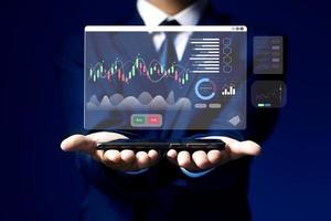 young investor or business man with graphic global network connection and graph chart of stock market investment trading photo