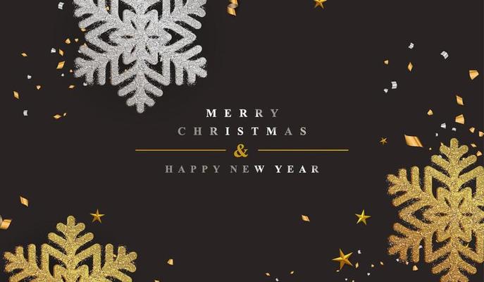 Elegant gold Christmas background frame with gold glitter snowflake decoration vector