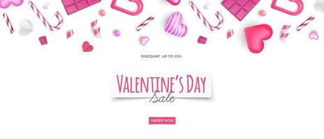 Cute 3d valentine's day sale web banner vector template